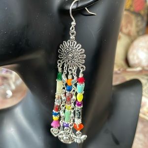 NWOT~Pair Of Woman’s Silver Flowered Beaded Hook Back Fashion Earrings Set